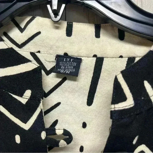 I.T.F. India Black Cream Aztec Print Cotton Reversible Jacket - Women's S/M - Picture 3 of 11